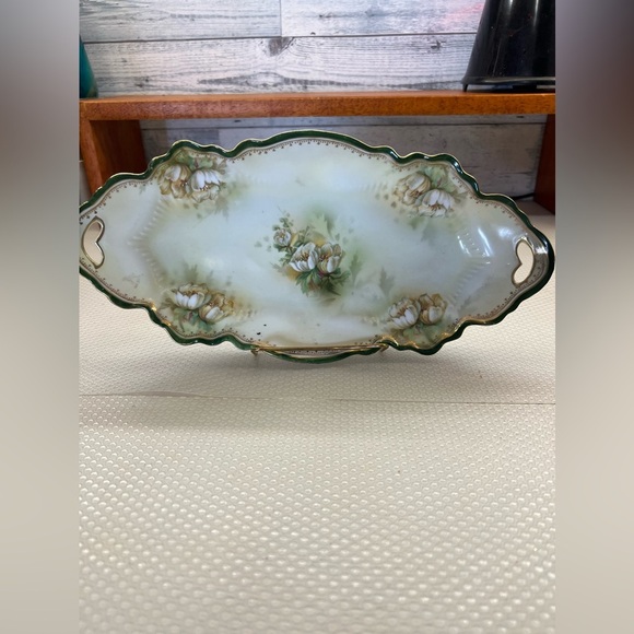 R S Prussia Handled Christmas Celery Serving Dish - Dogwood & White Lilies - Picture 8 of 8